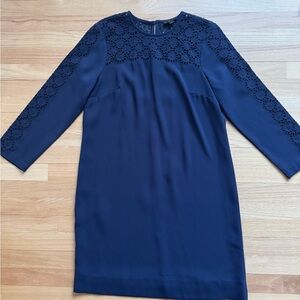 J Crew Elegant Navy Blue Patterned Sleeve Dress